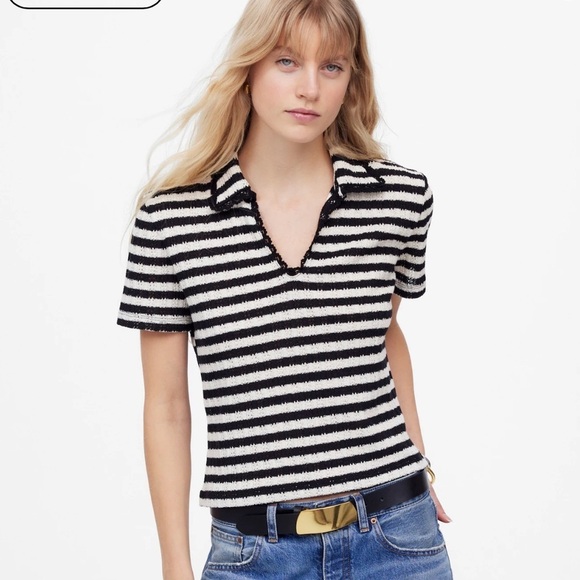 Madewell Crochet-Knit V-Neck Sweater Tee - Picture 1 of 5